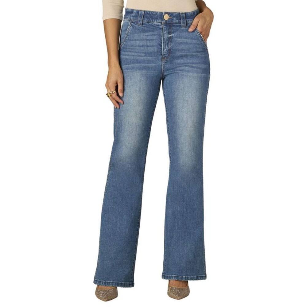 Wit & Wisdom Womens  Mid Blue Skyrise Double Side Seam Trouser Detail Boot Jean,